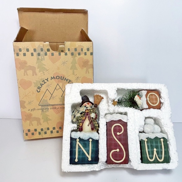 Vintage Crazy Mountain Mindy Cain SNOW Blocks Christmas decor, in box - Picture 4 of 6
